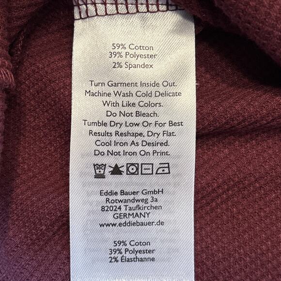 EDDIE BAUER Waffle Knit Burgundy Snap Long Sleeve Thermal Top Women’s Large - Picture 6 of 7